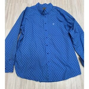 Ariat Mens Long Sleeve Geometric Print Button Down Shirt Blue XXL